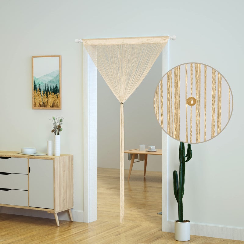 YaoYue Beaded Curtain Door String Curtains for Doorway Tassels Beads Hanging Fringe Hippie Room Divider Window Hallway Entrance Wall Closet Bedroom Privacy Decor (39Ã—79in/100Ã—200cm, Champagne) - Image 2